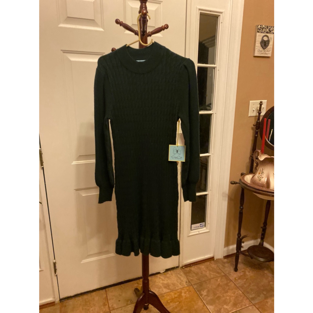Cece forest green cable knit sweater dress size M